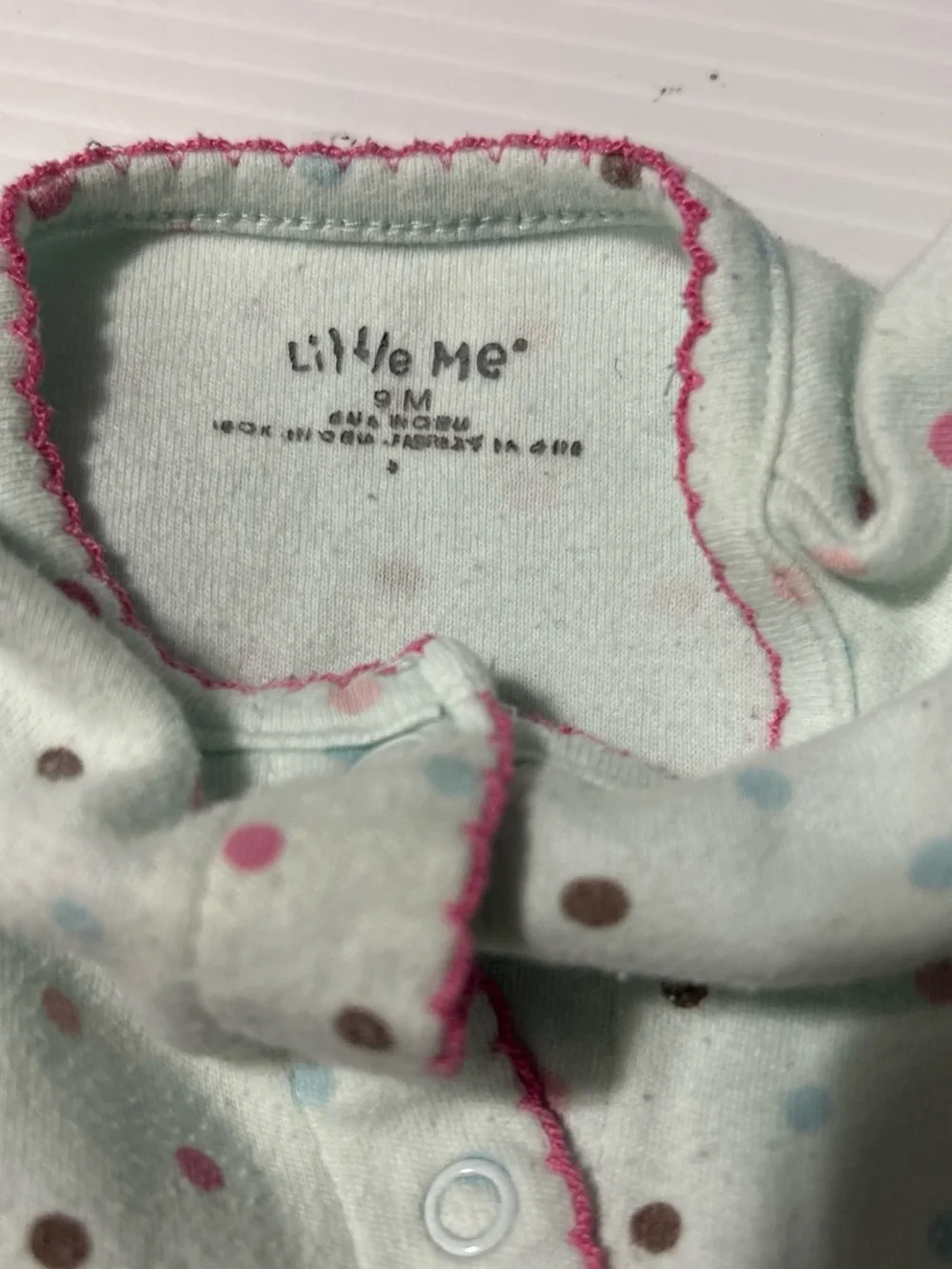 Baby Girls Mint Polka Dot Footed One-Piece with Cupcake Appliqué